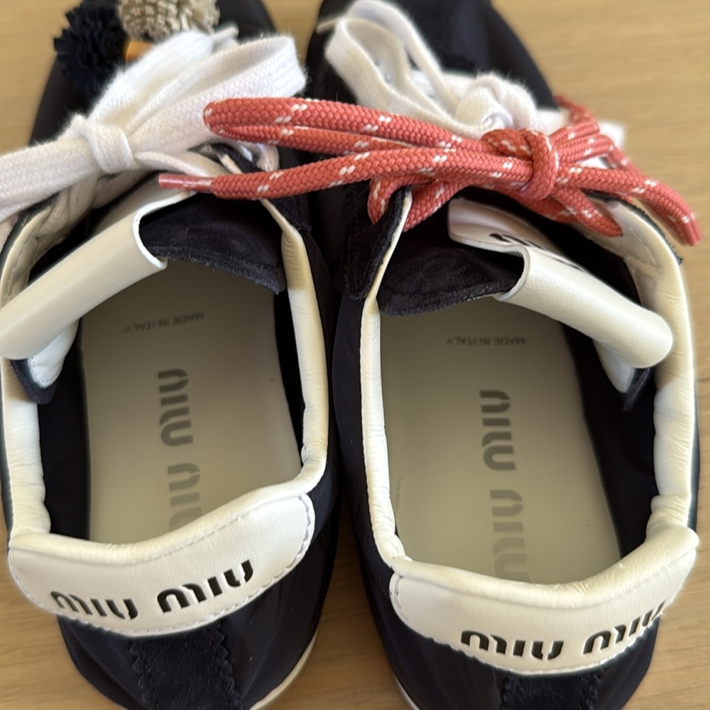 Miu Miu Plume Technical fabric and Suede Navy Sneakers 37 with charms and laces - Picture 6 of 7